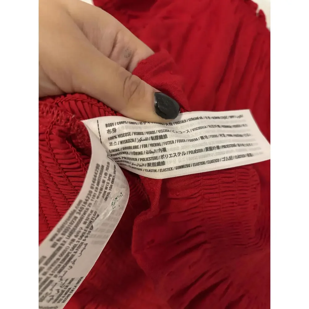NEW Hollister Red Smocked Waist Short Sleeve Peasant Top L - Picture 6 of 6